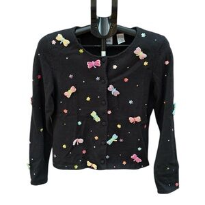 Vintage Emma Tricot Beaded Dragonfly Cardigan Women’s Size Small Black Knit